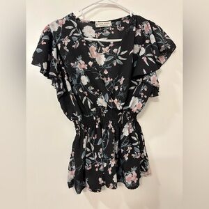 Jon & Anna Black and White Flutter Sleeve Wrap Blouse